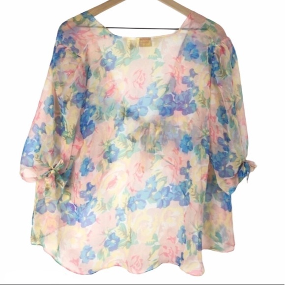 VICTORIAS SECRET Vintage Gold Label Sheer Cover Up Kimono Pastel 90s Size Medium - Picture 2 of 7